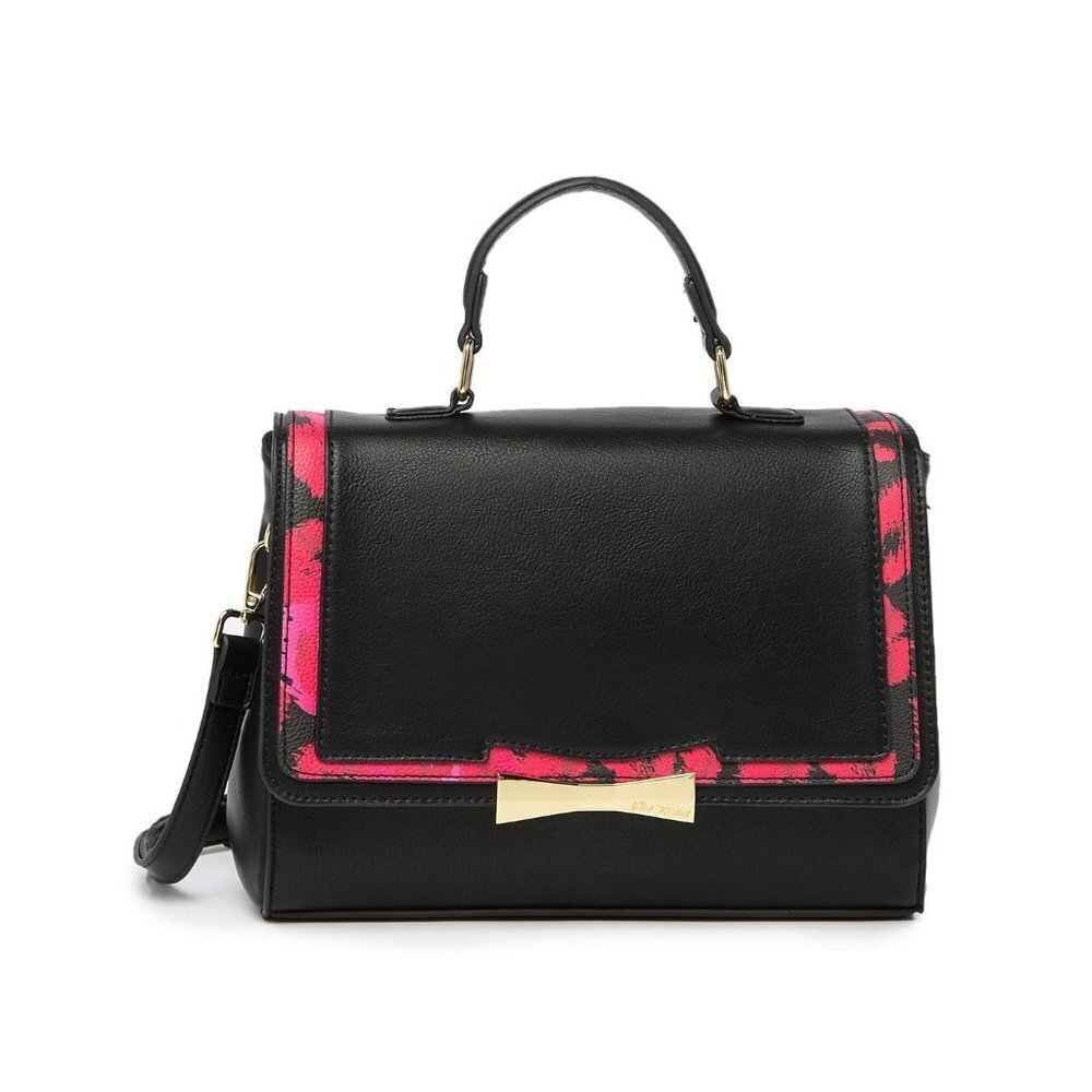 Betsey Johnson Black Pink Leopard Satchel